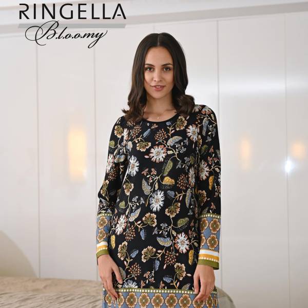 Ringella Nachthemd kort Ringella flower nachthemd zwart combinatie